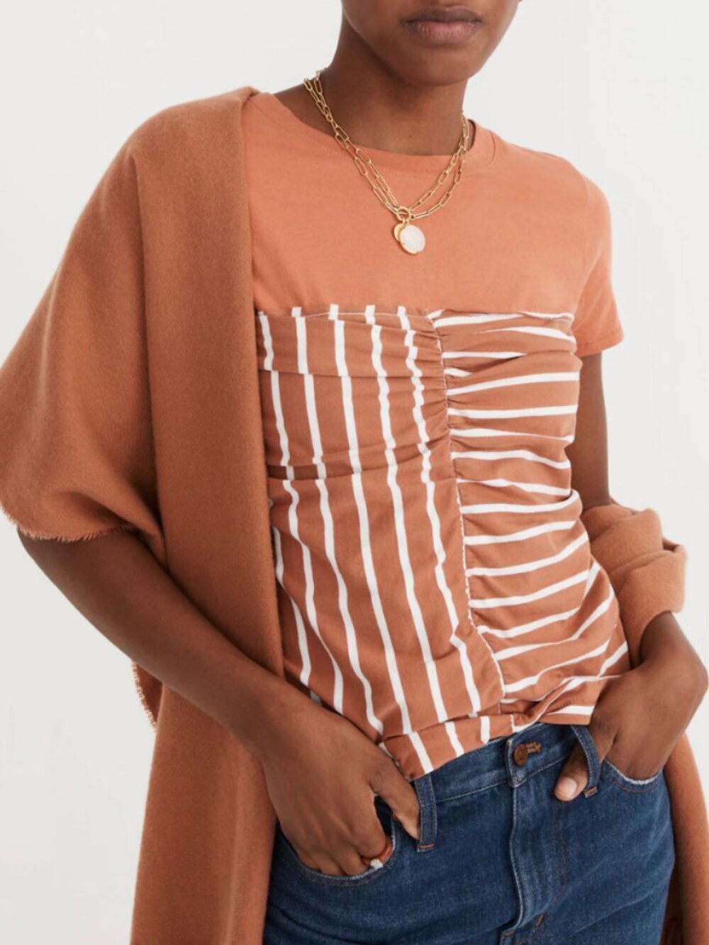 NWT! MADEWELL Rentrayage Upcycled Ruched Tee Size Medium